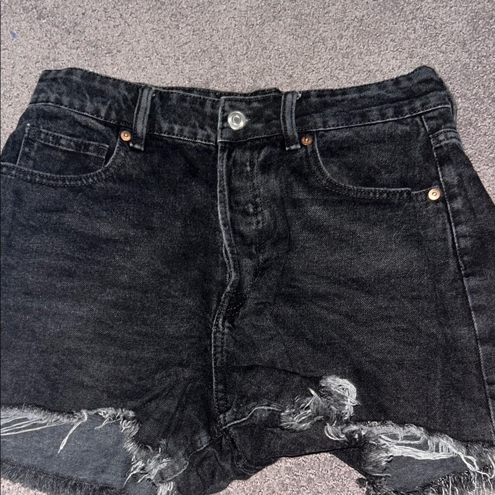 H&M Black Jean Shorts with Distressed Hem